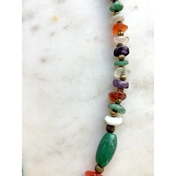 Vintage Beggars Bead Necklace Polished Multicolor Natural Stones  - 18 Inch - Picture 4 of 8